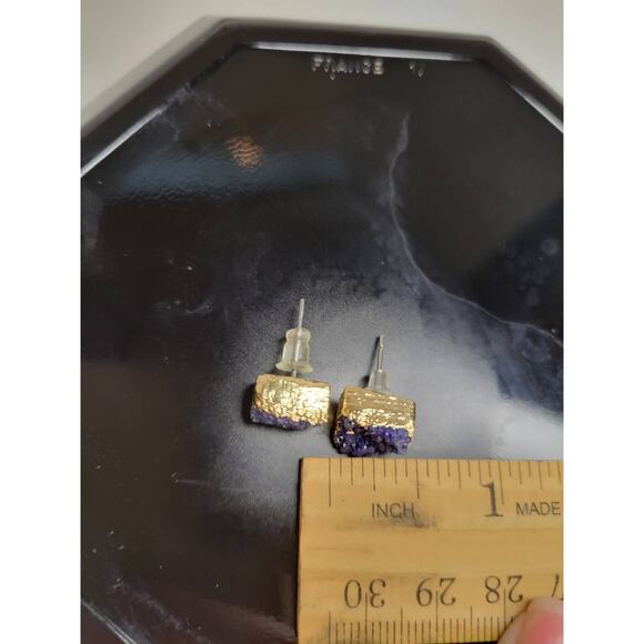 Vintage Dark Blue Gemstone Geode Stud Earrings Wedding Birthday Gift - Picture 3 of 5